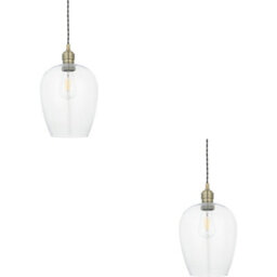 Loops 2 Pack Hanging Ceiling Pendant Light - Antique Brass Plate & Clear Glass - 10W Led E27 - thumbnail 1