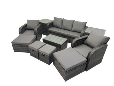 Fimous Outdoor Reclining Chair 3 Seater Sofa Coffee Table Set Garden Rattan Furniture Set 9 Seater With 4 Stools 2 Side Tables - image 1