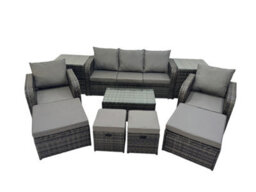 Fimous Outdoor Reclining Chair 3 Seater Sofa Coffee Table Set Garden Rattan Furniture Set 9 Seater With 4 Stools 2 Side Tables - thumbnail 2