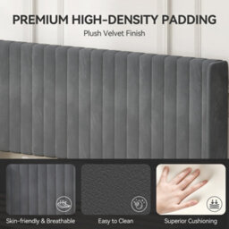 MCC Direct Velvet Upholstered King Size Bed Frame With Channel Headboard Charlie - thumbnail 2