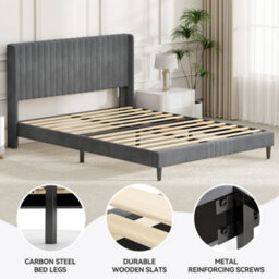 MCC Direct Velvet Upholstered King Size Bed Frame With Channel Headboard Charlie - thumbnail 3