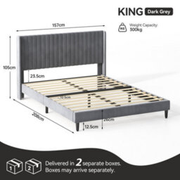 MCC Direct Velvet Upholstered King Size Bed Frame With Channel Headboard Charlie - thumbnail 9