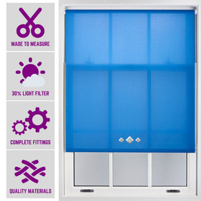 FURNISHED Roller Blind With Triple Diamond Eyelet - Made To Measure Blue Roller Blind (W)120Cm X (L)165Cm - image 1