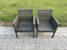 Fimous Wicker Pe Outdoor Rattan Garden Furniture Arm Chair And Table Dining Sets 4 Seater Rectangular Table Dark Grey Mixed - thumbnail 5