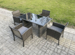 Fimous Wicker Pe Outdoor Rattan Garden Furniture Arm Chair And Table Dining Sets 4 Seater Rectangular Table Dark Grey Mixed - thumbnail 1