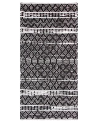 Beliani Hand-Loomed Leather-Cotton Chevron Rug 80 X 150 Cm, Black And Beige - image 1
