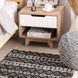Beliani Hand-Loomed Leather-Cotton Chevron Rug 80 X 150 Cm, Black And Beige - thumbnail 2
