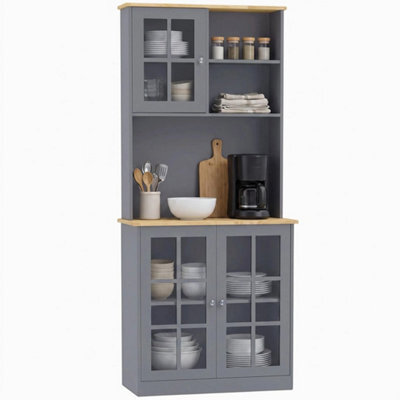 Kitchen Pantry, Buffet Hutch With 3 Storage Cabinets, 2 Open Shelves, Grey - image 1