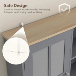 Kitchen Pantry, Buffet Hutch With 3 Storage Cabinets, 2 Open Shelves, Grey - thumbnail 6