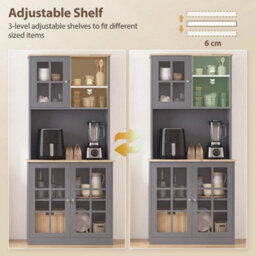 Kitchen Pantry, Buffet Hutch With 3 Storage Cabinets, 2 Open Shelves, Grey - thumbnail 4