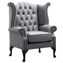 Chesterfield High Back Wing Chair Shelly Piping Leather Bespoke In Queen Anne Style - thumbnail 1