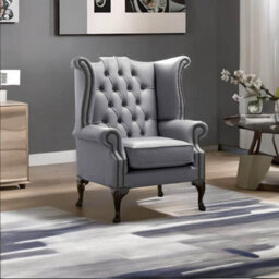 Chesterfield High Back Wing Chair Shelly Piping Leather Bespoke In Queen Anne Style - thumbnail 2
