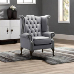 Chesterfield High Back Wing Chair Shelly Piping Leather Bespoke In Queen Anne Style - thumbnail 3