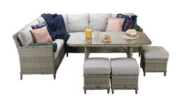 Signature Weave Edwina Wicker Corner Sofa Dining Table Set 3 X Stools Light Grey - thumbnail 6