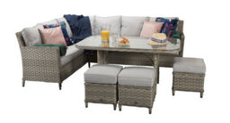 Signature Weave Edwina Wicker Corner Sofa Dining Table Set 3 X Stools Light Grey - thumbnail 7