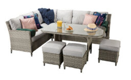Signature Weave Edwina Wicker Corner Sofa Dining Table Set 3 X Stools Light Grey - thumbnail 4
