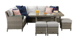 Signature Weave Edwina Wicker Corner Sofa Dining Table Set 3 X Stools Light Grey - thumbnail 5
