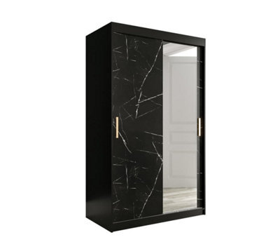 Arte Sleek Black Geneva T2 Sliding Door Wardrobe W1200mm H2000mm D620mm - Stylish Design, Mirrored Door, Gold Handles - image 1