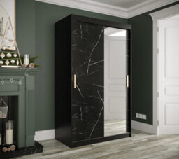 Arte Sleek Black Geneva T2 Sliding Door Wardrobe W1200mm H2000mm D620mm - Stylish Design, Mirrored Door, Gold Handles - thumbnail 2