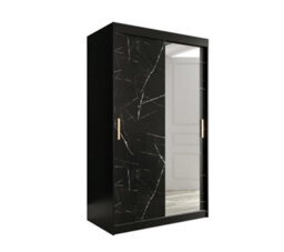 Arte Sleek Black Geneva T2 Sliding Door Wardrobe W1200mm H2000mm D620mm - Stylish Design, Mirrored Door, Gold Handles - thumbnail 1
