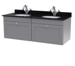 Balterley Swynnerton Traditional 2 Drawer Wall Hung Vanity Unit With Double Marble Basin, Satin Grey, 1200mm - thumbnail 1