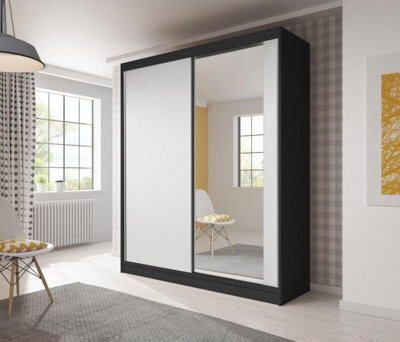 Arte Bella 03 Sliding Door Wardrobe 1830mm Black Carcass And White Matt Fronts With Mirrored Door - Storage Solution For Modern Homes - image 1