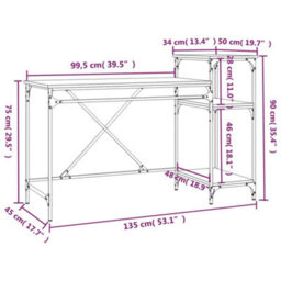 Walplus Desk With Shelves Smoked Oak 135X50X90 Cm Engineered Wood&iron - thumbnail 9