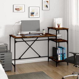 Walplus Desk With Shelves Smoked Oak 135X50X90 Cm Engineered Wood&iron - thumbnail 1