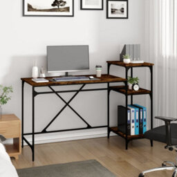 Walplus Desk With Shelves Smoked Oak 135X50X90 Cm Engineered Wood&iron - thumbnail 3