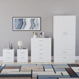 Lassic Vida Designs Riano 4 Piece Bedroom Set (2 Drawer Bedside Chest, 5 Drawer Chest, 2 Door 2 Drawer Wardrobe), White - thumbnail 7