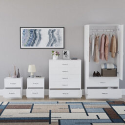 Lassic Vida Designs Riano 4 Piece Bedroom Set (2 Drawer Bedside Chest, 5 Drawer Chest, 2 Door 2 Drawer Wardrobe), White - thumbnail 2