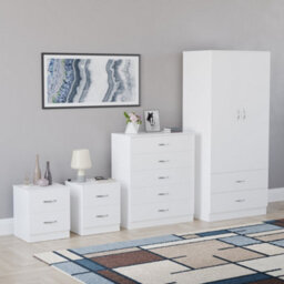 Lassic Vida Designs Riano 4 Piece Bedroom Set (2 Drawer Bedside Chest, 5 Drawer Chest, 2 Door 2 Drawer Wardrobe), White - thumbnail 6