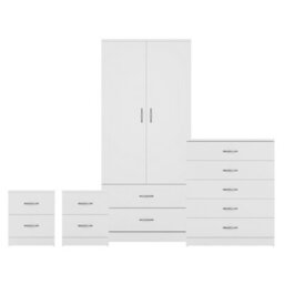 Lassic Vida Designs Riano 4 Piece Bedroom Set (2 Drawer Bedside Chest, 5 Drawer Chest, 2 Door 2 Drawer Wardrobe), White - thumbnail 8