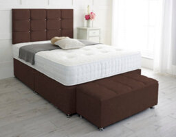 Adore Designs Roma Chenille Divan Bed, With Pocket Mattress & Ottoman Storage Box - 4Ft6 Double - Brown - 2 Drawers Same Side - thumbnail 1