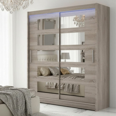 Westa V 150Cm Sliding Wardrobe With Mirrors Truffle Rgb Led Lights - image 1