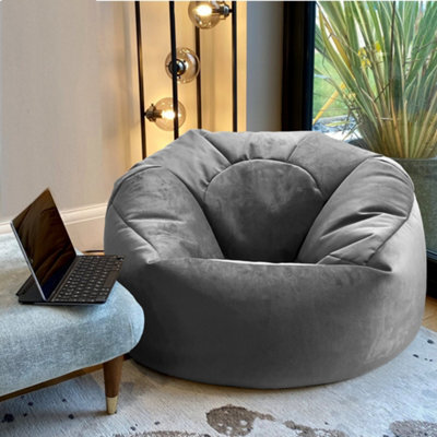 Beautiful Beanbags Adult Luxury Classic Beanbag Plush Velvet Bean Bags Ready Filled - Grey
