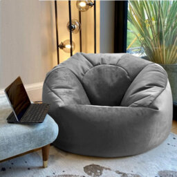Beautiful Beanbags Adult Luxury Classic Beanbag Plush Velvet Bean Bags Ready Filled - Grey