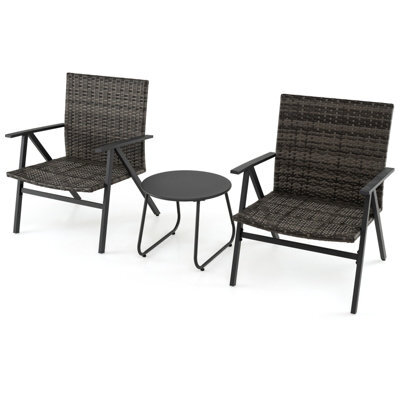 Gainoom 3 Piece Grey Patio Bistro Set Metal Frame Leisure Armchair & Table Set - image 1