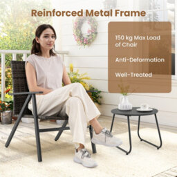 Gainoom 3 Piece Grey Patio Bistro Set Metal Frame Leisure Armchair & Table Set - thumbnail 7