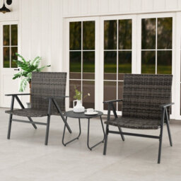 Gainoom 3 Piece Grey Patio Bistro Set Metal Frame Leisure Armchair & Table Set - thumbnail 4