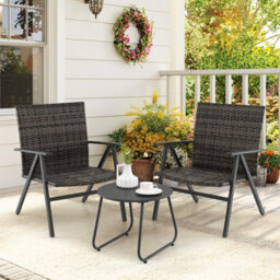 Gainoom 3 Piece Grey Patio Bistro Set Metal Frame Leisure Armchair & Table Set - thumbnail 3