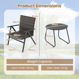 Gainoom 3 Piece Grey Patio Bistro Set Metal Frame Leisure Armchair & Table Set - thumbnail 2