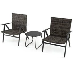 Gainoom 3 Piece Grey Patio Bistro Set Metal Frame Leisure Armchair & Table Set - thumbnail 1