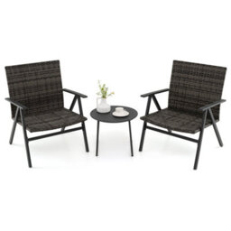 Gainoom 3 Piece Grey Patio Bistro Set Metal Frame Leisure Armchair & Table Set - thumbnail 8