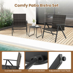 Gainoom 3 Piece Grey Patio Bistro Set Metal Frame Leisure Armchair & Table Set - thumbnail 9