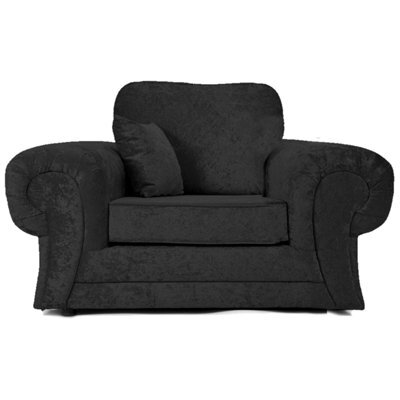 Furnishings For Less UK Chelsea Black Crushed Velvet Armchair Rolled Arms Single Seater