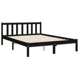 Berkfield Bed Frame With Headboard Black Double Solid Wood - thumbnail 9