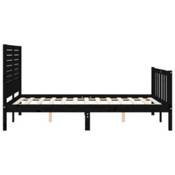 Berkfield Bed Frame With Headboard Black Double Solid Wood - thumbnail 7
