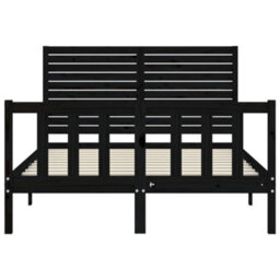 Berkfield Bed Frame With Headboard Black Double Solid Wood - thumbnail 6