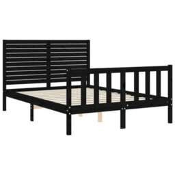 Berkfield Bed Frame With Headboard Black Double Solid Wood - thumbnail 5